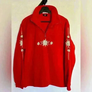 Vintage Bogner Pullover Fleece Jacket Embroidered Floral Red Size Medium